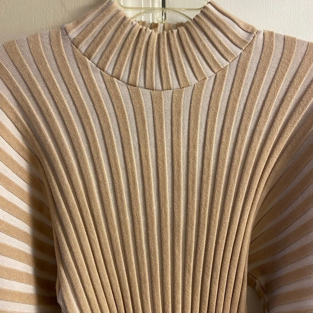 Free People Mad chill mock neck ribbed knit sweater balloon sleeves medium NWT